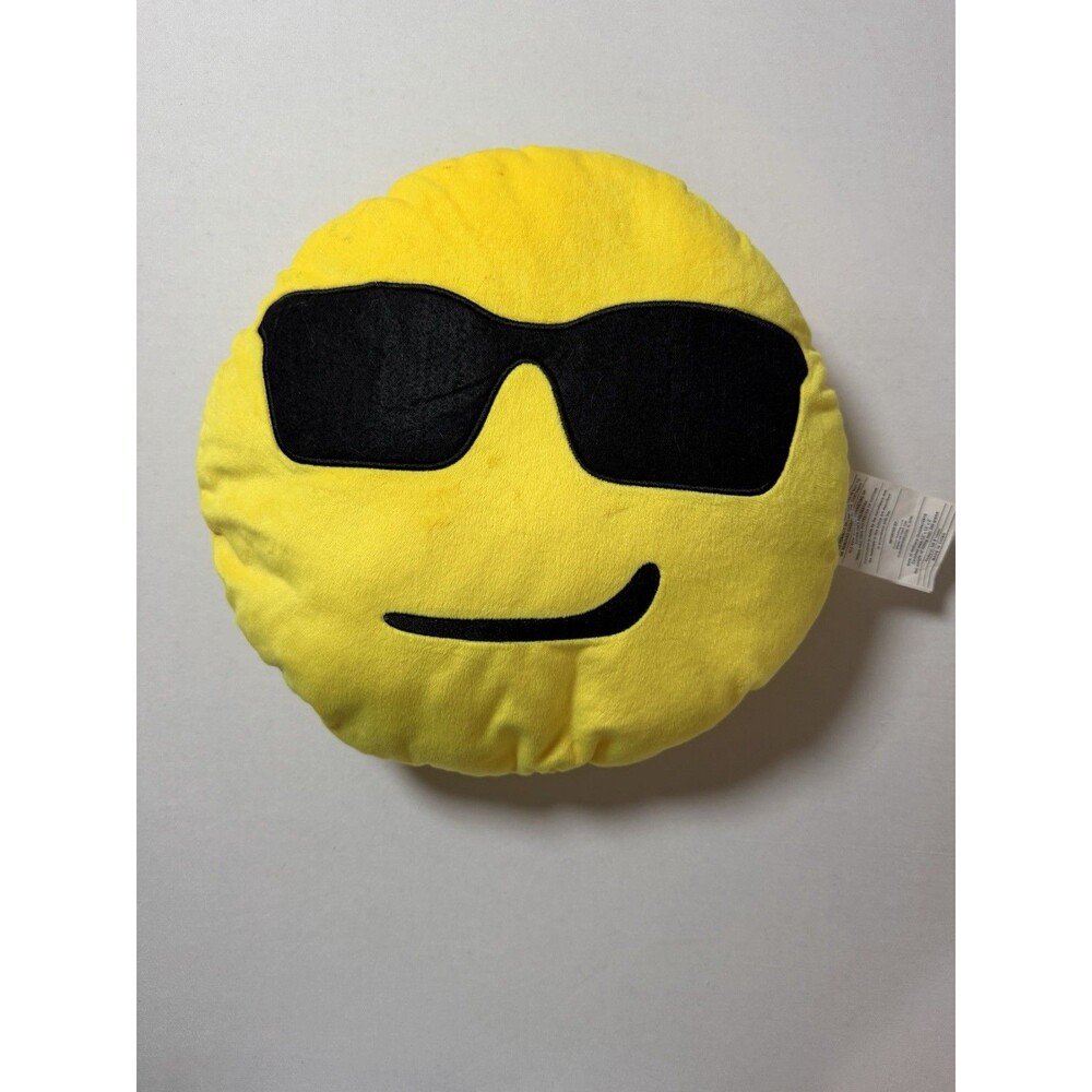 Emoji Yellow Pillow Sunglasses Crooked Smile 13 Inch Stuffed Plush Toy